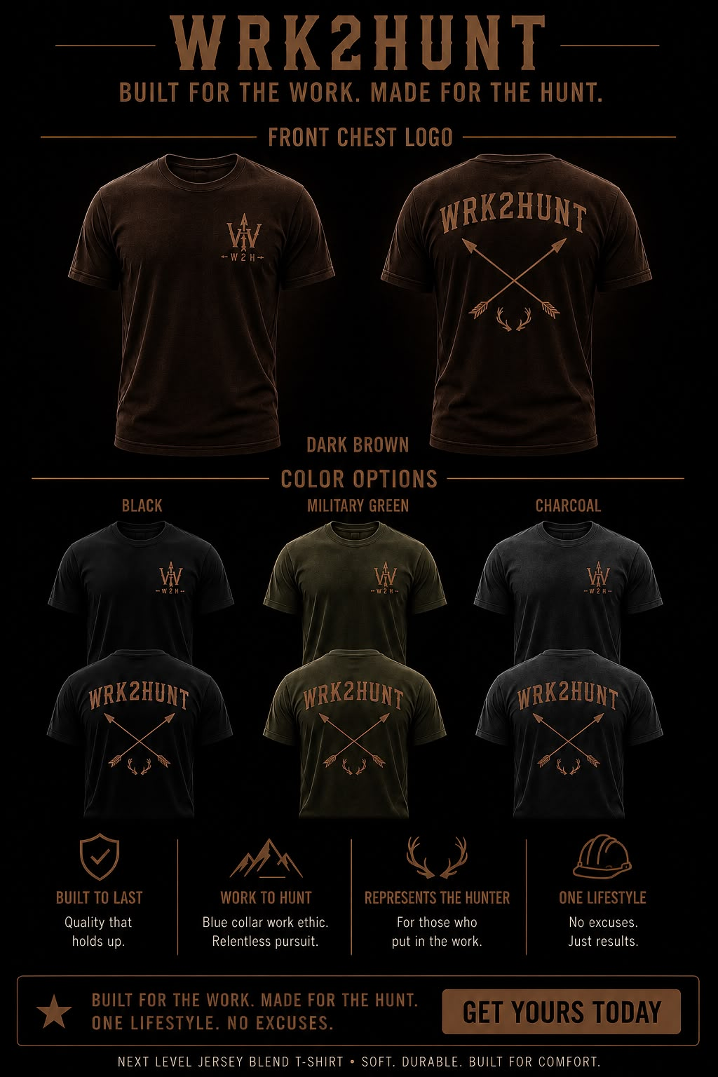 WRK2HUNT signature tee color lineup